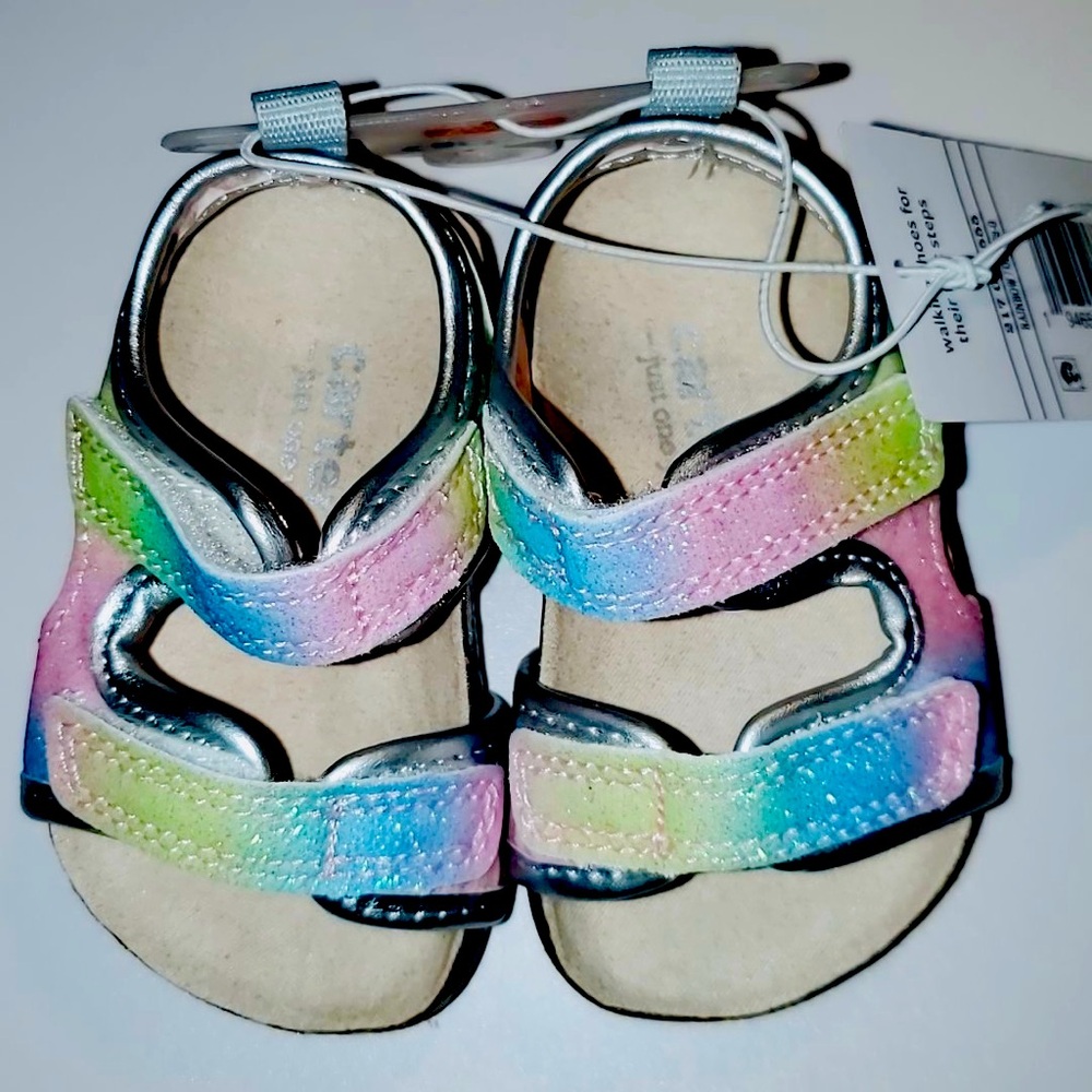 Carters Baby Girls Rainbow Olive First Walker Sandals Sz: 3 NWT